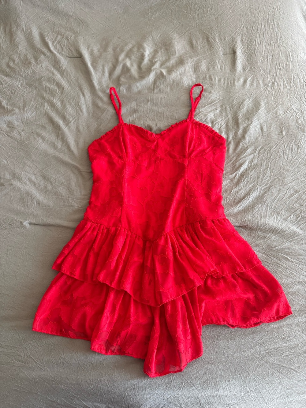 wild fable Bright Red Lace-Detail Ruffled Mini Dress